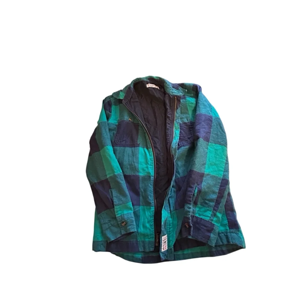 Abercrombie boys kids Flannel zip lightweight jacket, 11/12 Green